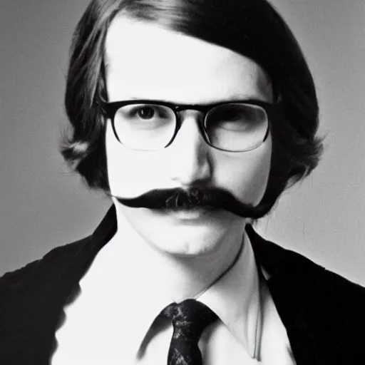 Prompt: A photograph portrait of Jerma985 with medium length wavy hair, a combover, navigator glasses, and a mustache, and wearing early 1970s menswear in the early 1970s, taken in the early 1970s, grainy, taken on a 1970s Polaroid Camera, realistic, hyperrealistic, very realistic, highly detailed, very detailed, extremely detailed, detailed, digital art, trending on artstation, colorized photo