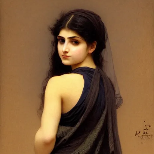 Image similar to 2 1 - year - old persian goth girl, drawn by william - adolphe bouguereau