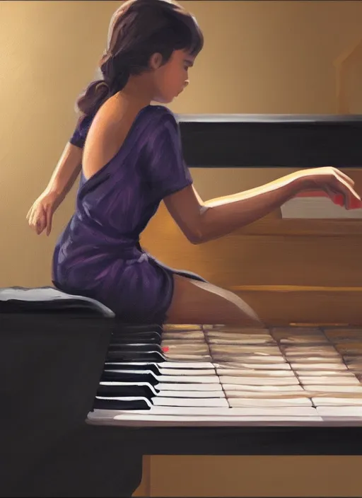 Image similar to kave painting of gril playing piano, 4 k, high quality, sharp fucos