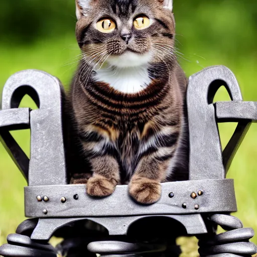 Prompt: a cute cat sitting on the iron throne. high definition