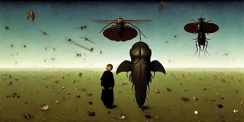 Image similar to cicada, as a matte oil painting, surreal, fog, concept art, award - winning, extremely detailed, sharp focus, very coherent and colorful high contrast masterpiece by norman rockwell franz sedlacek hieronymus bosch dean ellis simon stalenhag rene magritte gediminas pranckevicius, dark shadows, sunny day, hard lighting