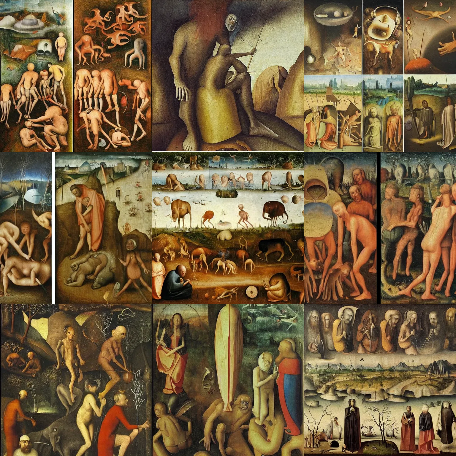 Prompt: oil painting by bosch. the evolution of humanity