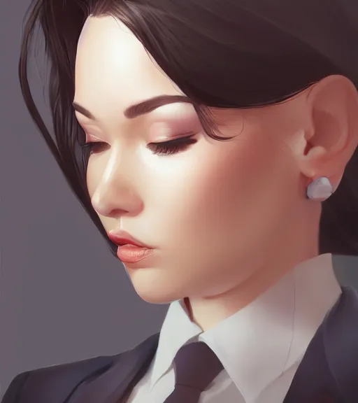 Image similar to a digital painting of a woman in a suit, a character portrait by artgerm, trending on artstation, fantasy art, ilya kuvshinov, artstation hd, artstation hq.