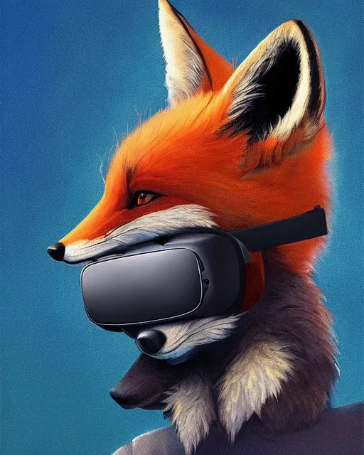 Image similar to a fox wearing a VR headset on its head By Makoto Shinkai, Stanley Artgerm Lau, WLOP, Rossdraws, James Jean, Andrei Riabovitchev, Marc Simonetti, krenz cushart, Sakimichan, trending on ArtStation, digital art.