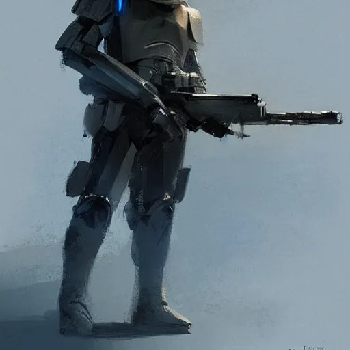 Image similar to star wars concept art by greg rutkowski, soldier wearing a blue and black tactical gear, digital painting, artstation, concept art, smooth, sharp foccus ilustration, artstation hq