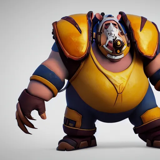 Image similar to roadhog from overwatch in style of the 1 9 9 0 disney cartoon, cinematic shot, octane render