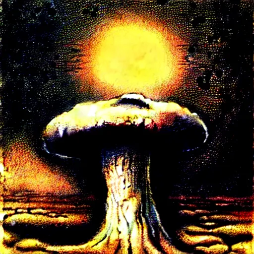 Image similar to strange mushroom by beksinski, luis royo and arthur rackham