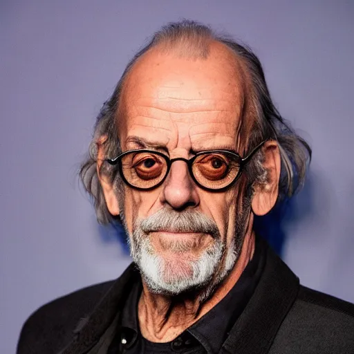 Image similar to christopher lloyd with a scruffy long beard in a dark blue trenchcoat, cinematic, volumetric lighting, f 6 aperture, cinematic eastman 5 3 8 4 film, photorealistic