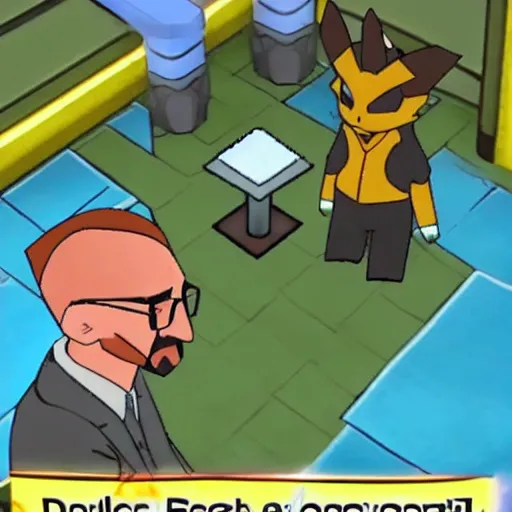 Prompt: Walter White in a Pokémon wild encounter, screenshot