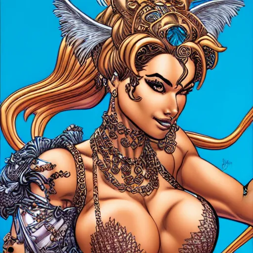 Prompt: The Tiger Goddess, comic portrait by J Scott Campbell, intricate details