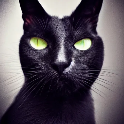 Prompt: evil black cat with green eyes ruling over the internet, beautiful composition, high contrast