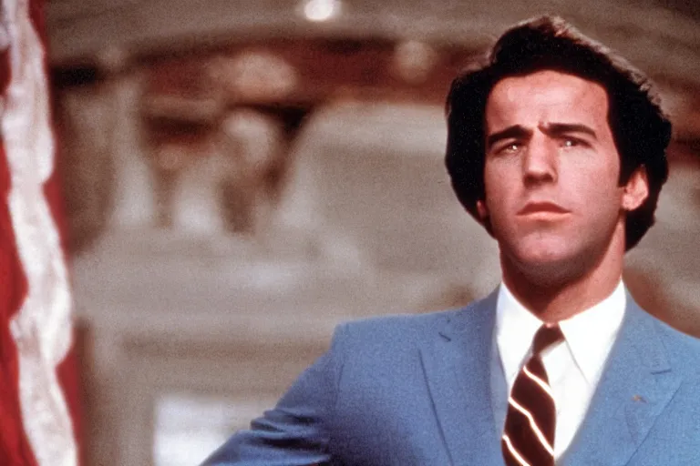 Image similar to film still frame of biden in rocky, high quality