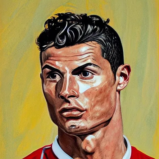 Image similar to portrait of cristiano ronaldo, painting by paula rego, high detail, high resolution