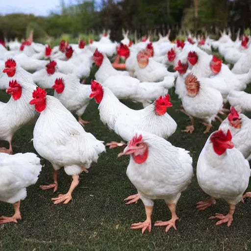 Image similar to an army of chickens in soldier outfits ready to charge