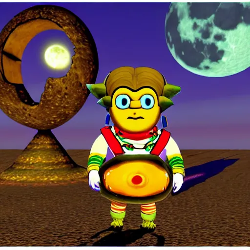 Image similar to majora's mask screenshot but the moon is peter griffin