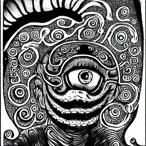 Image similar to lovecraftian many eyed angel, drawn in junji ito manga style