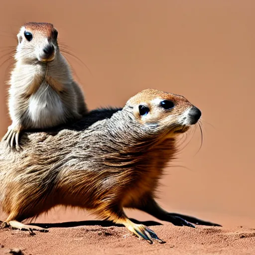 Image similar to Prairie dog riding an Emus to battle