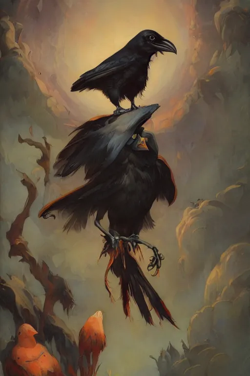 Image similar to Crow fursona by Peter Mohrbacher in the style of Gaston Bussière, Art Nouveau