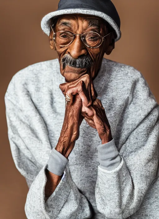 Image similar to DSLR photo portrait still of 85 year old age 85 Snoop Dogg at age 85!!!, 85mm f1.8