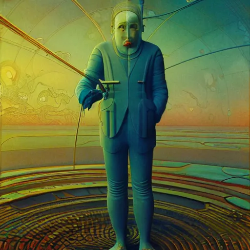 Image similar to realistic extremely detailed photo of an average man , retro futuristic , by beeple,Jean Delville, Amano, Yves Tanguy, Alphonse Mucha, Ernst Haeckel, Edward Robert Hughes, Roger Dean, rich moody colors, blue eyes,octane render,4k,f32