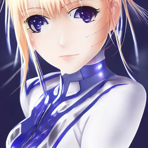 Image similar to beautiful image of saber from fate / stay night in a thight plugsuit, high quality, highly detailed, 4 k, drawn by wwpgi, trending on artstation