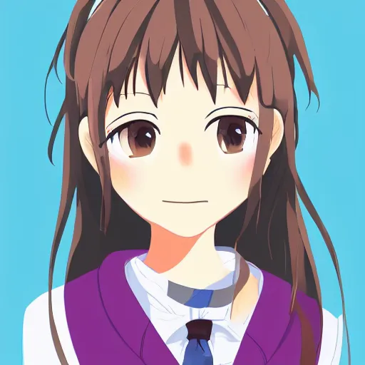 Image similar to character portrait of high school girl in the style of kyoto animation, in simple back ground, trending on art station