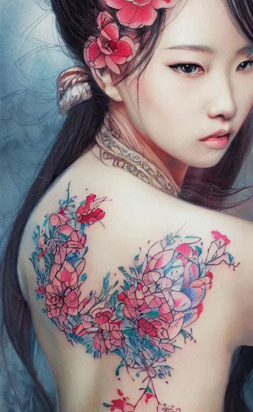 Prompt: Colour Tattoo old chines painting , by WLOP, Rossdraws, James Jean