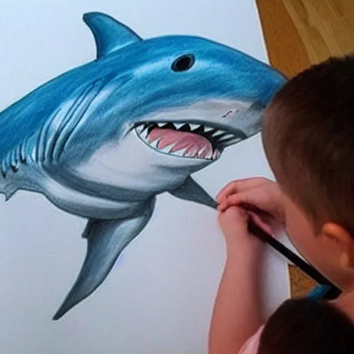 Prompt: hyper realistic children's drawing of a shark attack