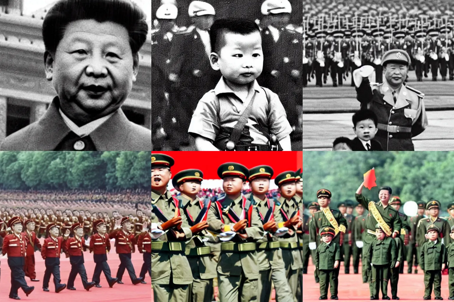 Prompt: xi jinping as a toddler at a military parade