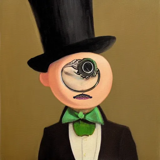 Image similar to “a crocodile wearing a top hat and monocle, dapper, highly detailed, oil on canvas”