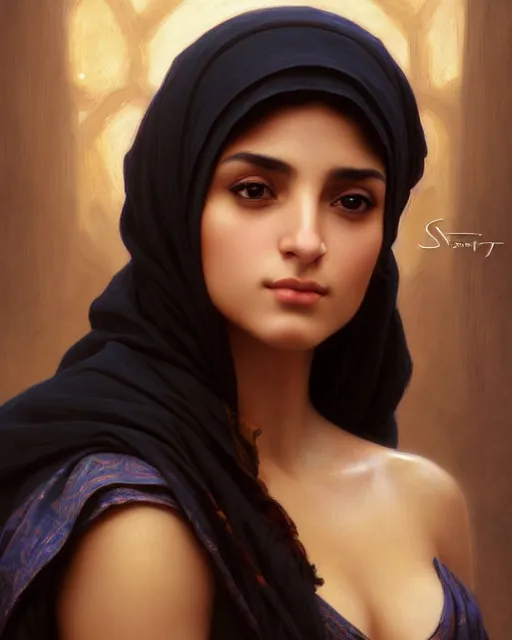 Image similar to photo of a gorgeous young middle-eastern woman in the style of stefan kostic, realistic, sharp focus, 8k high definition, insanely detailed, intricate, elegant, art by stanley lau and artgerm, William-Adolphe Bouguereau