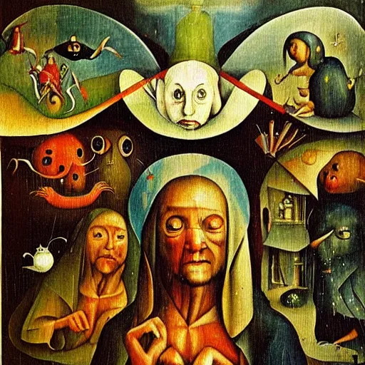 Prompt: “ hieronymus bosch psychedelic oil painting, surreal ”