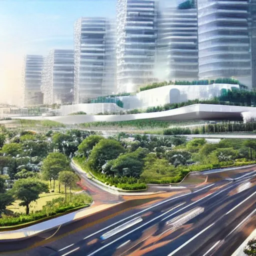 Prompt: landscape, korean style city of the future, fantastic space