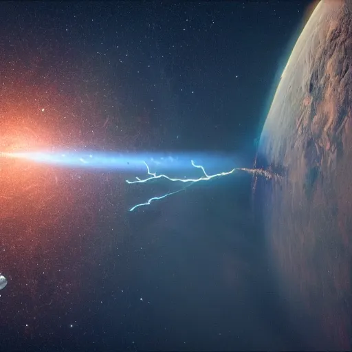 Image similar to photo of a meteor hitting the planet earth, movie still, collision, apocalyptic, cinematic, intense, detailed, distruction, 4 k, 8 k, by michel bay,