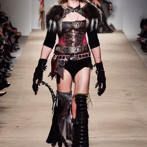 Image similar to barbarian woman fashion runway
