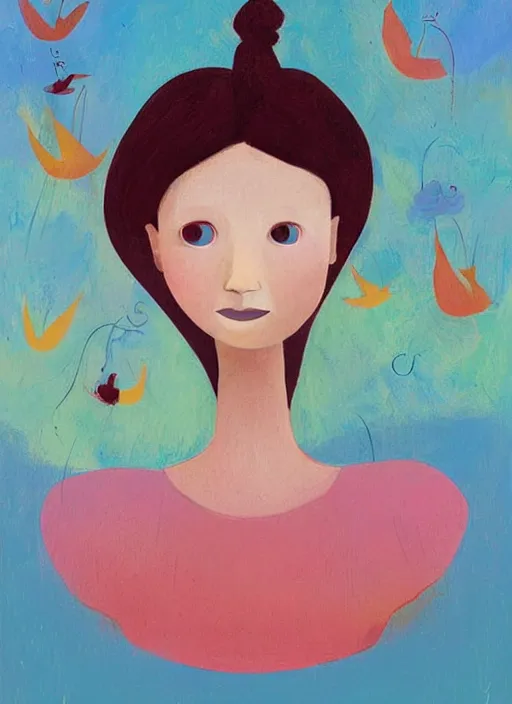 Image similar to a wonderful childrens illustration book portrait painting of a woman, art by tracie grimwood, colorful, whimsical, aesthetically pleasing and harmonious natural colors