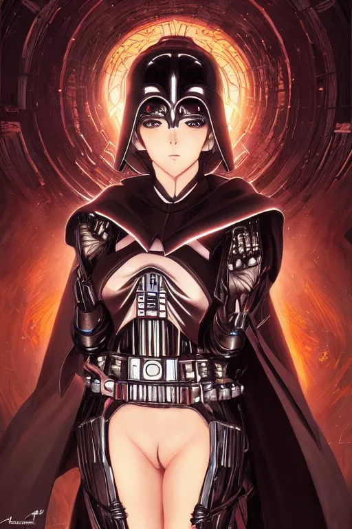 Image similar to anime key visual of a female darth vader goddess!!, intricate, stunning, highly detailed, digital painting, artstation, smooth, hard focus, illustration, art by artgerm and greg rutkowski and alphonse mucha