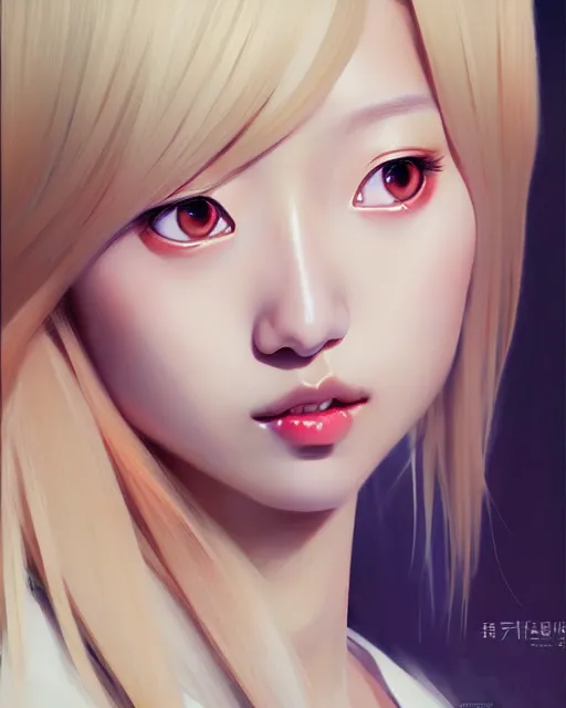 Image similar to portrait of Soo Joo Park as Anime girl cute-fine-face, blonde hair, pretty face, realistic shaded Perfect face, fine details. Anime. realistic shaded lighting by Ilya Kuvshinov Giuseppe Dangelico Pino and Michael Garmash and Rob Rey