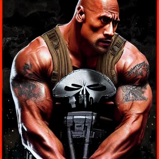 Image similar to Dwayne Johnson in the punisher digital art 4k detailed super realistic