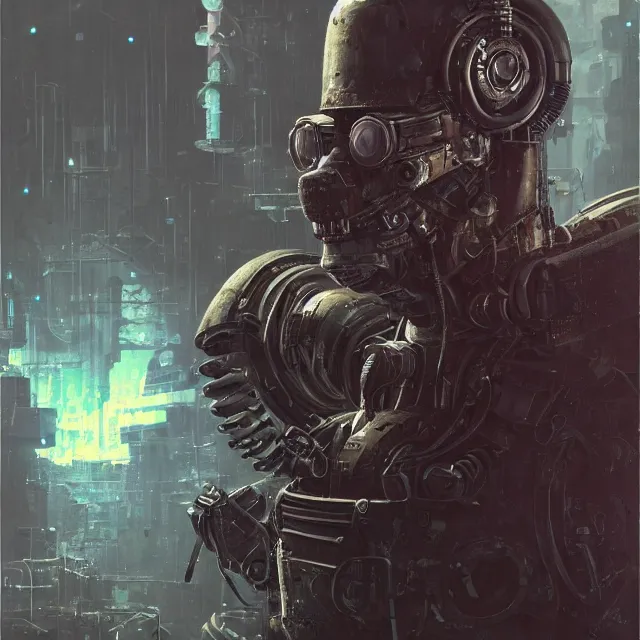 Image similar to a rugged engineer video game retro 8 0 s super mario with cybernetic enhancements, scifi character portrait by greg rutkowski, esuthio, craig mullins, 1 / 4 headshot, cinematic lighting, dystopian scifi gear, gloomy, profile picture, mechanical, half robot, implants, steampunk, gaming