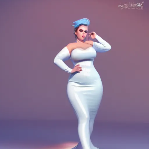 Image similar to curvy feminine hot goth cutie in a sublime elegant polished white latex neck-high gown with cyan trim and latex leggings, thin waist, cgsociety, photorealistic, comfy ambience, idealistic, 16k, smooth, sharp focus, trending on ArtStation, volumetric lighting, fully clothed, worksafe