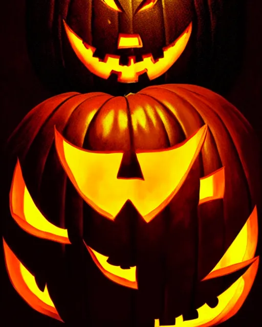 Prompt: creepy pumpkin, halloween theme, evil, horror aesthetic, portrait, cinematic, dramatic, super detailed and intricate, by koson ohara, by darwyn cooke, by greg rutkowski, by satoshi kon