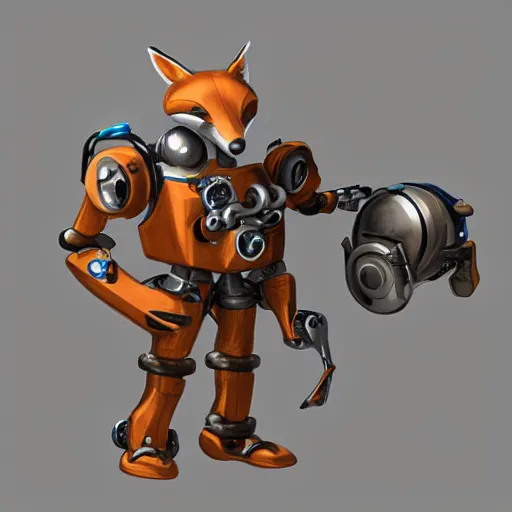 Image similar to mechanical fox with robo tech, apocalyptic elements, art render, character concept, smooth, sharp detail, pixar style