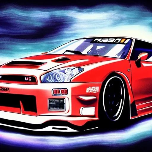 Image similar to nissan gt r 3 5 nismo initial d, anime art