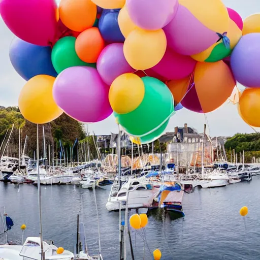 Prompt: photo of bretagne with giant birthday balloons