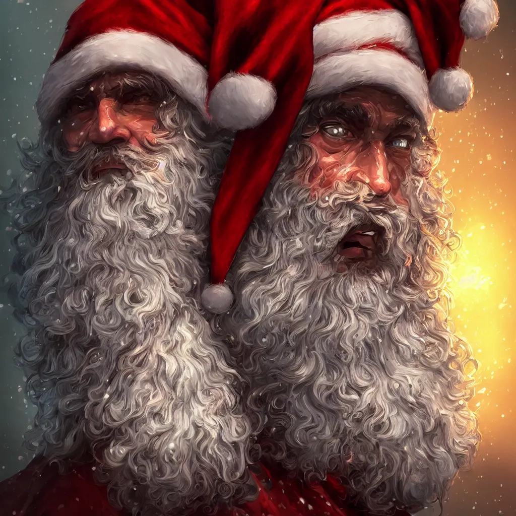 Prompt: portrait of a santa, close up, technological style, cyperpunk, cyborg, warrior, colorful, gothic baroque, intricate, highly detailed, digital painting, artstation, concept art, sharp focus, cinematic lighting, illustration