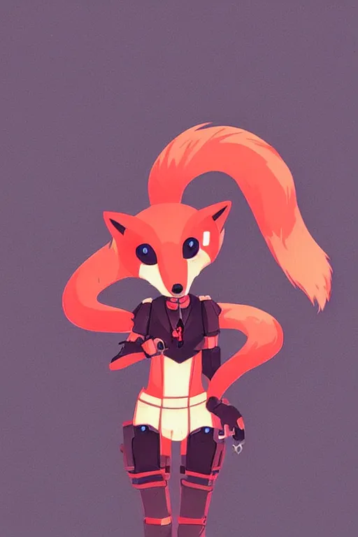 Image similar to a cute cyberpunk anthropomorphic fox with a fluffy tail, comic art, trending on furaffinity, cartoon, kawaii, backlighting, furry art!!!, cel shading, concept art, lineless