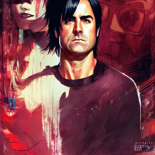 Image similar to justin theroux portrait as manga girl, realistic shaded perfect face, fine details. anime. realistic shaded lighting poster by ilya kuvshinov katsuhiro otomo ghost - in - the - shell, magali villeneuve, artgerm, jeremy lipkin and michael garmash and rob rey