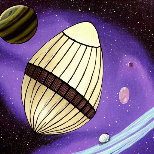 Prompt: painting of space ship in orbit around a planet, detailed, shell, carapace, insect, bug, beatle, hollow knight