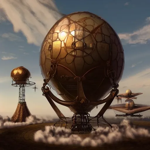 Image similar to enormous flying fortress!! in a gigantic faberge egg, sky!!!, steampunk, aetherpunk, fantasy art, unreal engine,